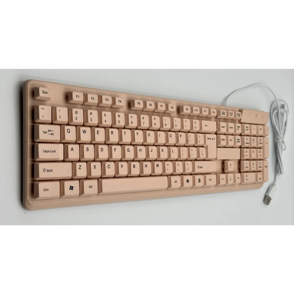 Gen Tek Ergonomic Wired Pink Keyboard Full Size USB Plug & Go With Number Pad